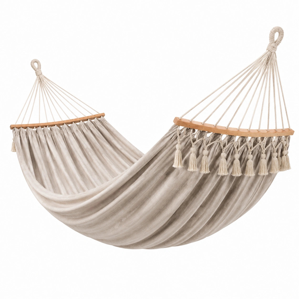 Amaca in Cotone con Barre in Legno Beige