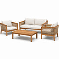Set da giardino in legno di teak con cuscini bianchi