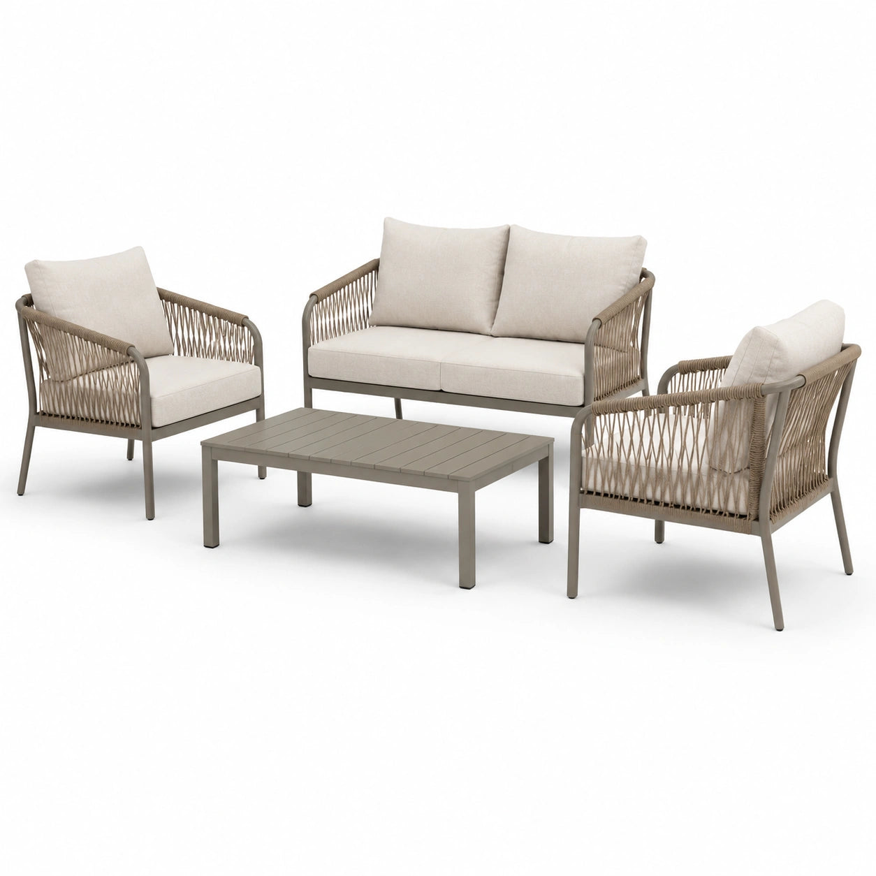 Set salotto da giardino in alluminio e rattan sintetico