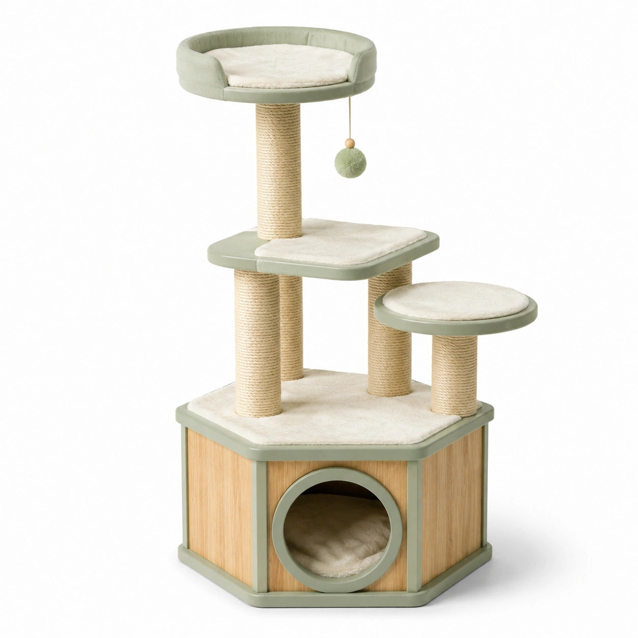 Tiragraffi in Legno e Sisal Verde con Base Esagonale 80cm