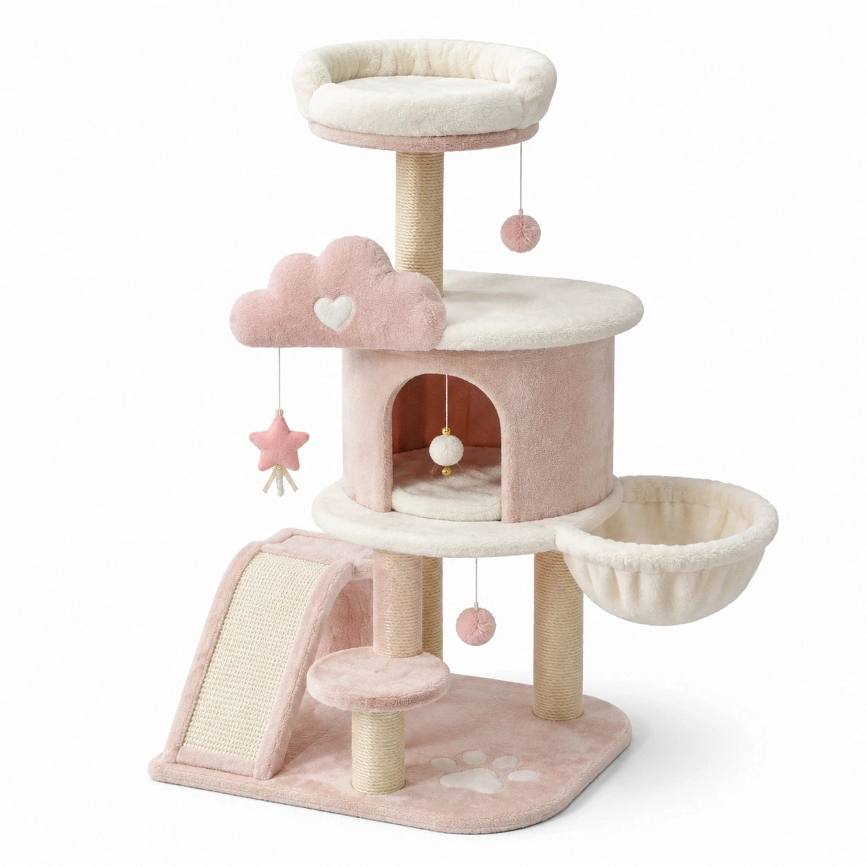 Tiragraffi per Gatti in Sisal e Peluche Rosa con Piattaforme Multiple