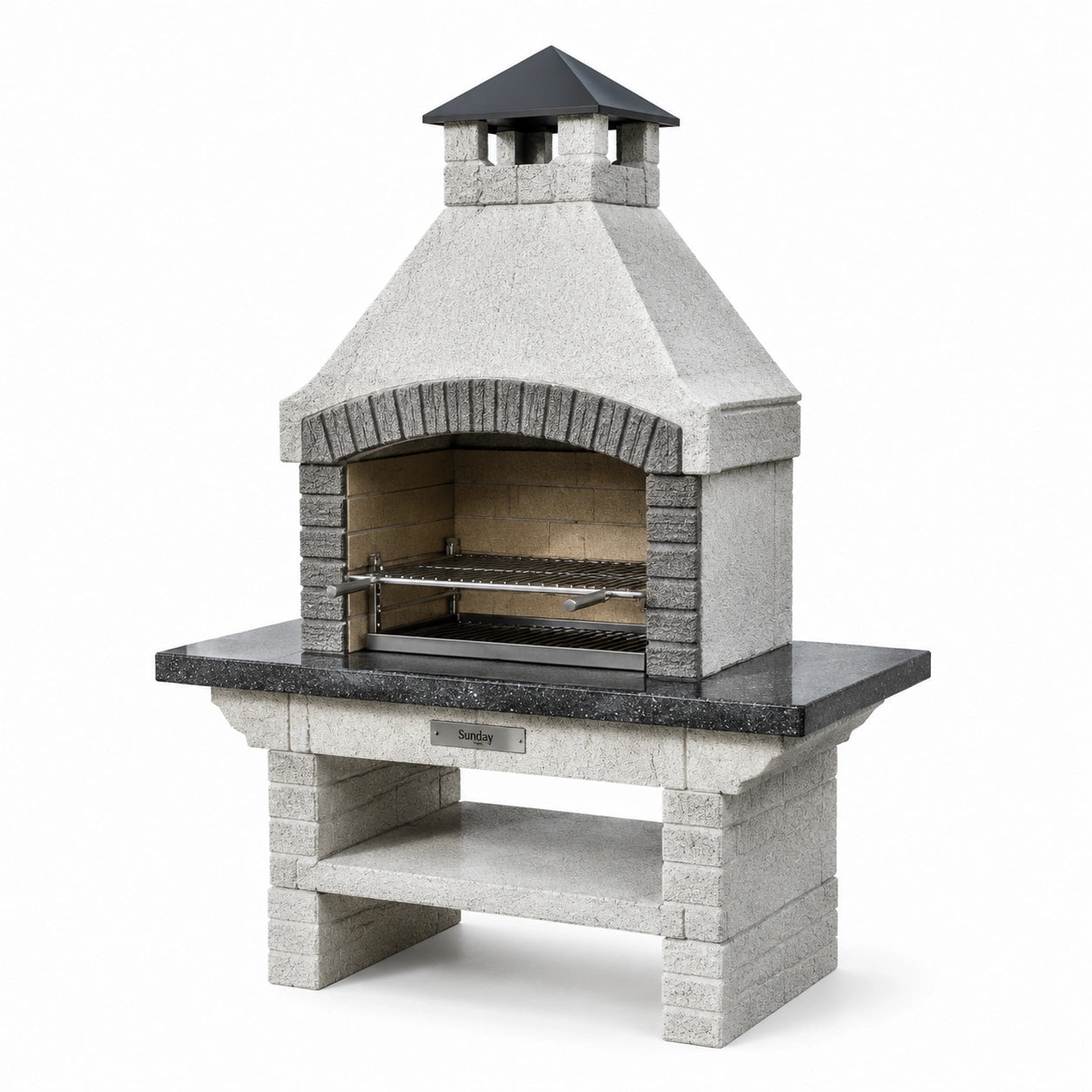 Barbecue in calcestruzzo grigio con camino