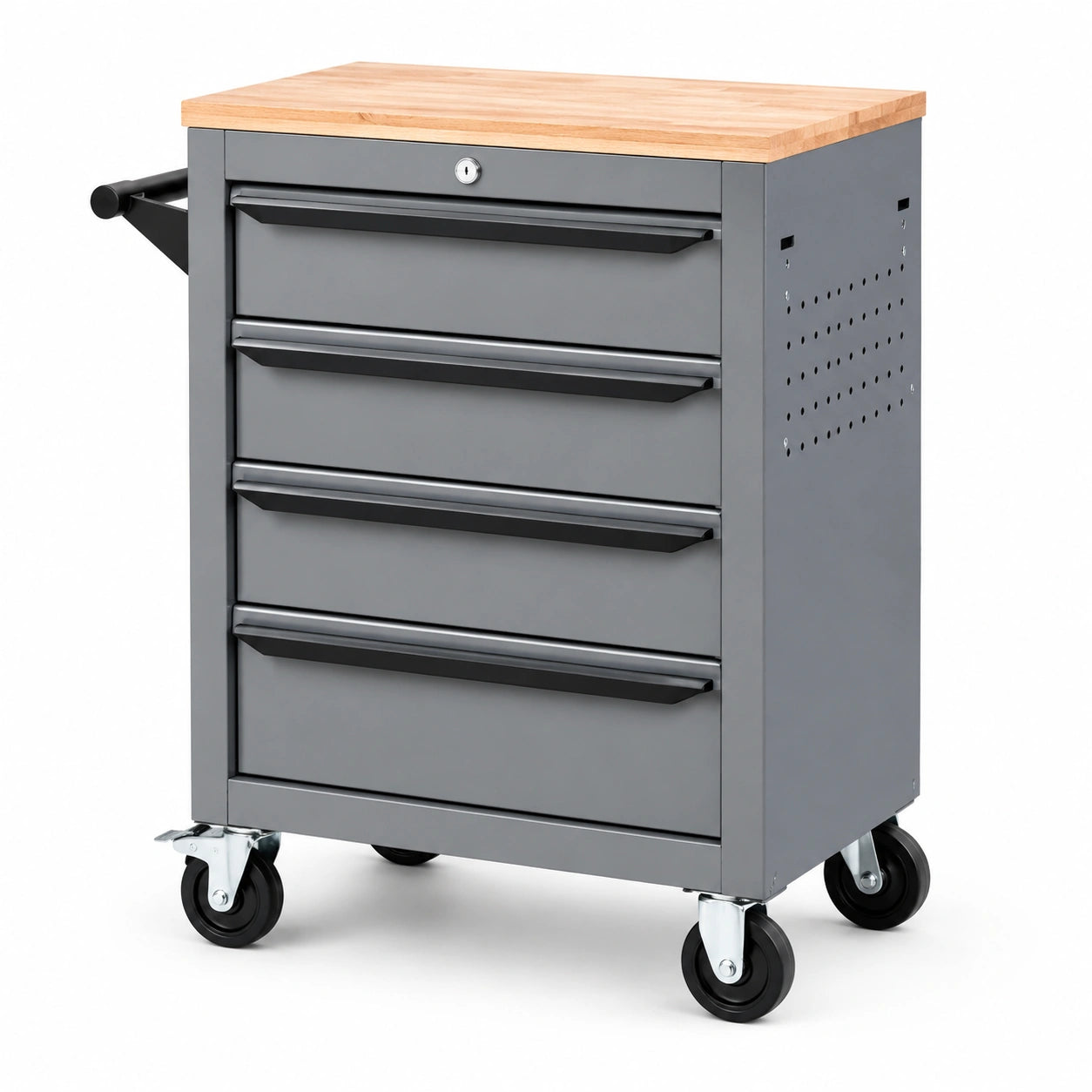 Carrello portautensili in metallo con piano in legno massello grigio 85x40x90 cm