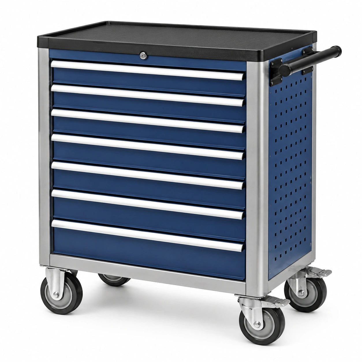 Carrello portautensili in metallo blu e nero con 7 cassetti