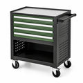 Carrello portautensili in metallo con 4 cassetti e ruote nero e verde