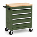 Carrello portautensili metallo verde con piano in legno e 5 cassetti