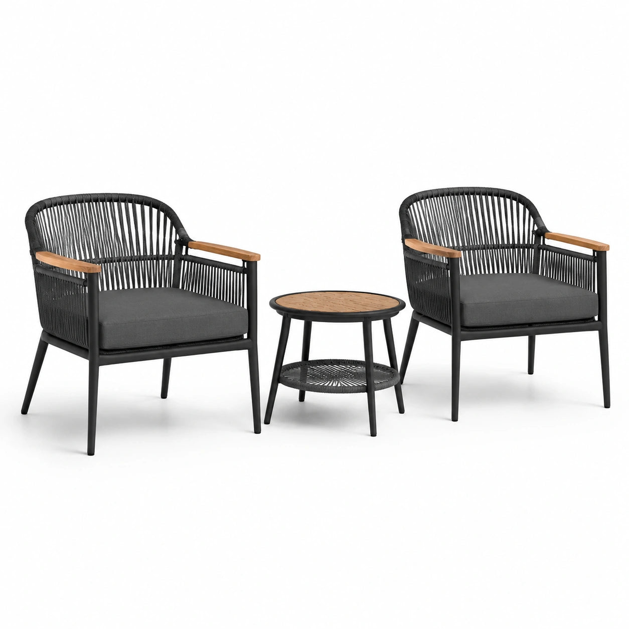Set da giardino in metallo e legno di teak con sedie e tavolino
